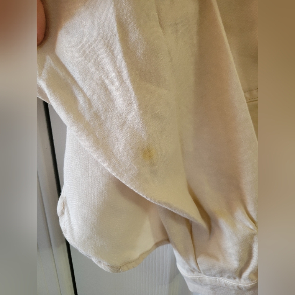 Evereve Frankie Stretch Linen Cropped Shacket Natural Cream Size Small - Picture 13 of 14